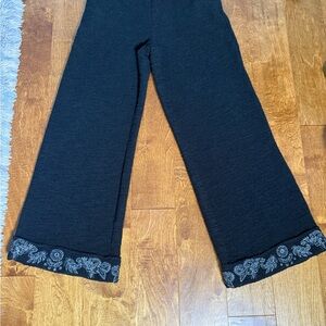 Sienna Sky Black Wide Leg Pants with Embroidered Hem